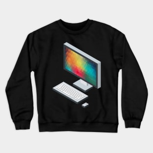 Isometric icon monitor keyboard and mouse Crewneck Sweatshirt